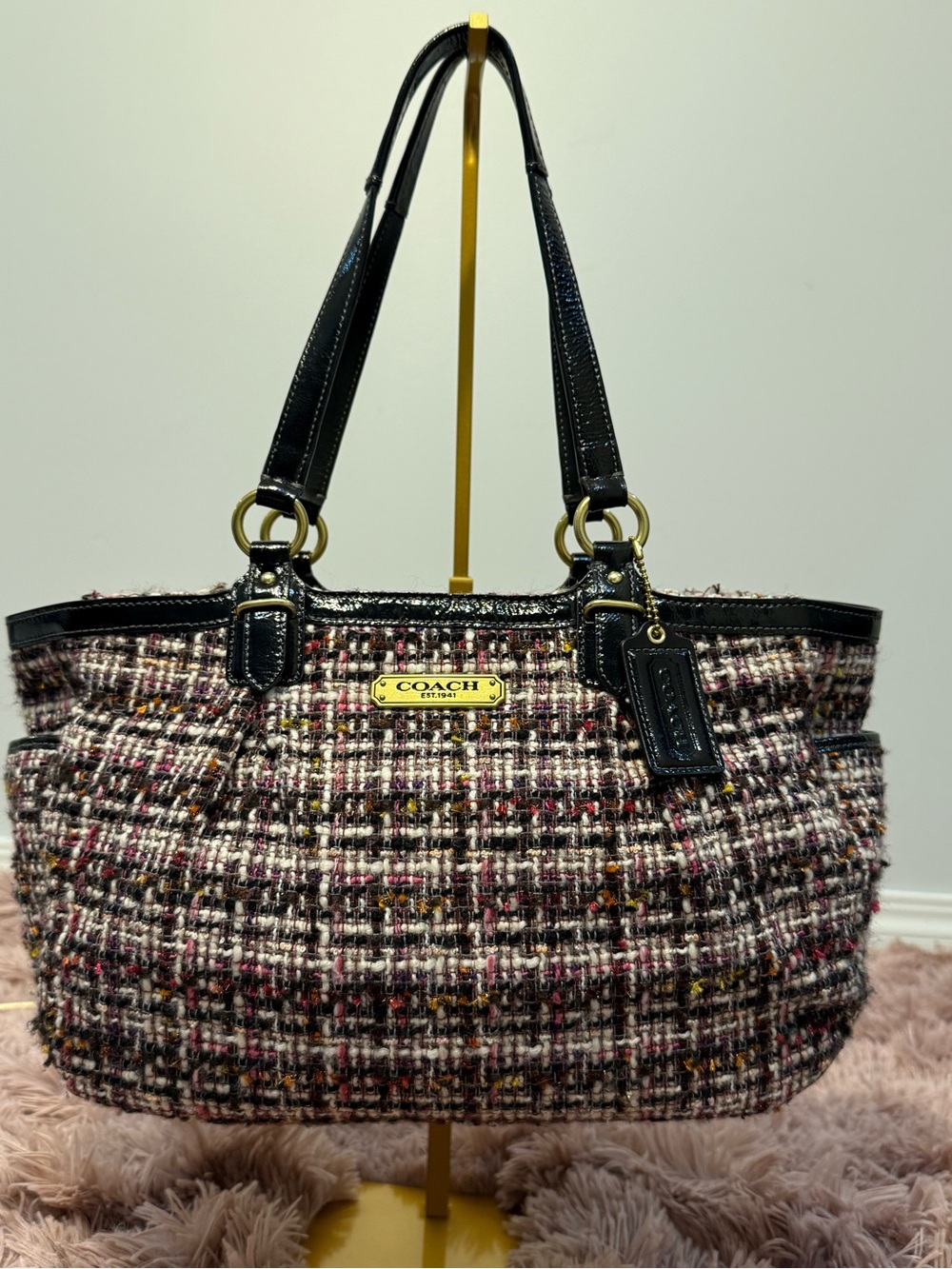 Y2K Coach limited edition Tweed Tote Bag in Black and Multicolor